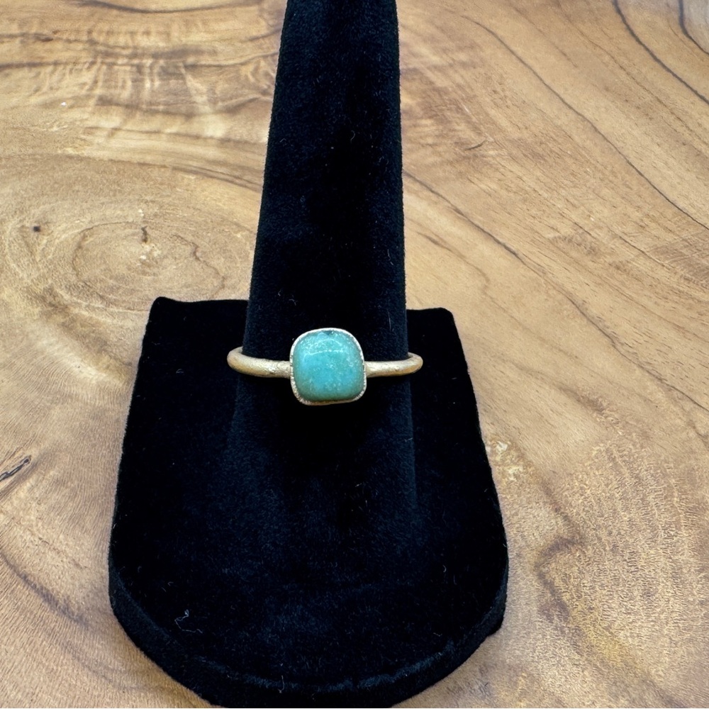 Tumbled Crysoprase Ring, Gold Plated Copper, 16 Gauge, SIZE: 6.5